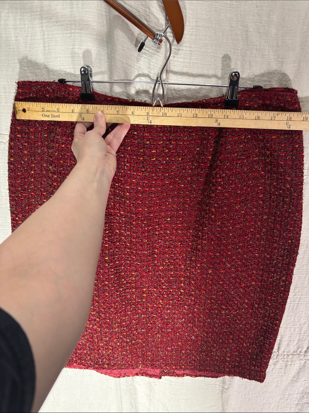VTG Doncaster Tweed 2-Piece Skirt Suit Set Burgundy Red Metallic Size 18 USA EUC - Picture 12 of 16